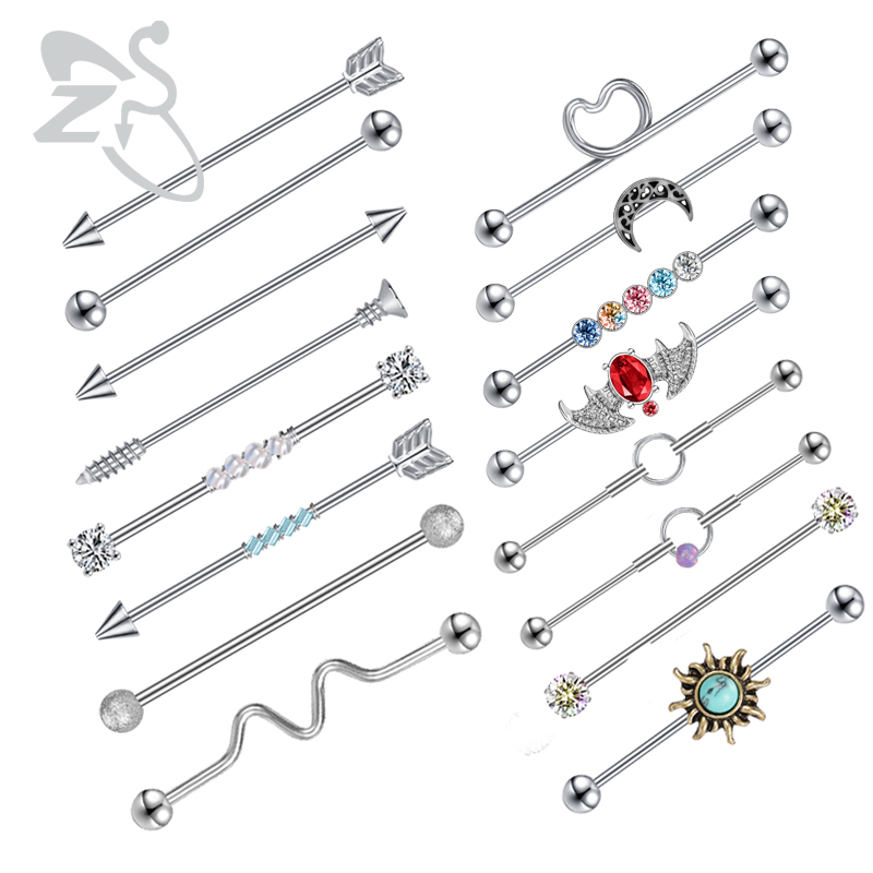 Body Jewelry Surgical Steel - ZS 1PC เหล็กผ่าตัดค้างคาวอุตสาหกรรม Barbell แหวนผู้หญิง CZ