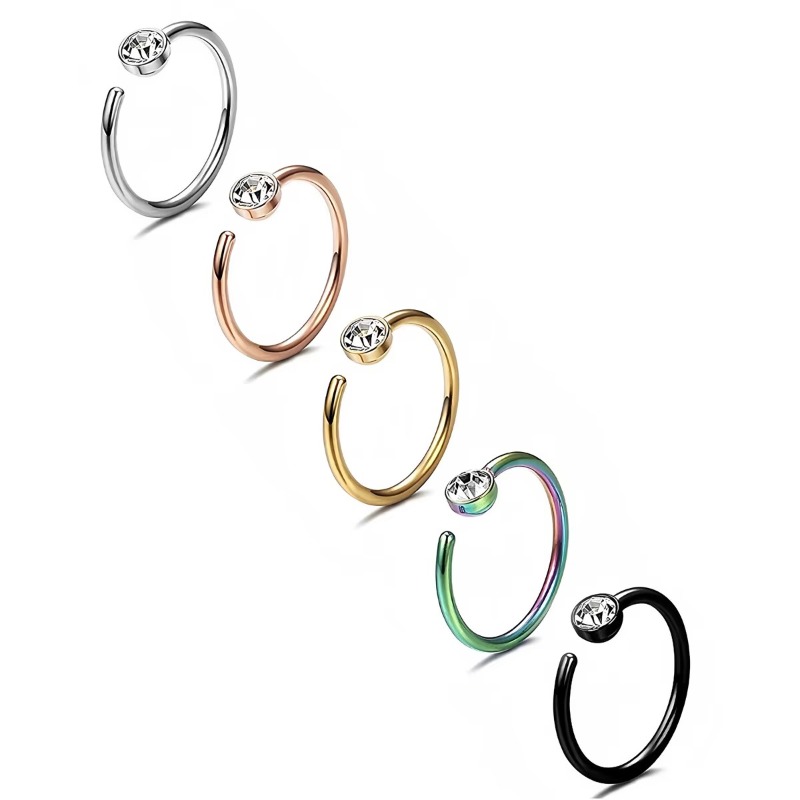 Body Jewelry Surgical Steel - 5 ชิ้น ห่วงจมูก 18G รูปตัว C