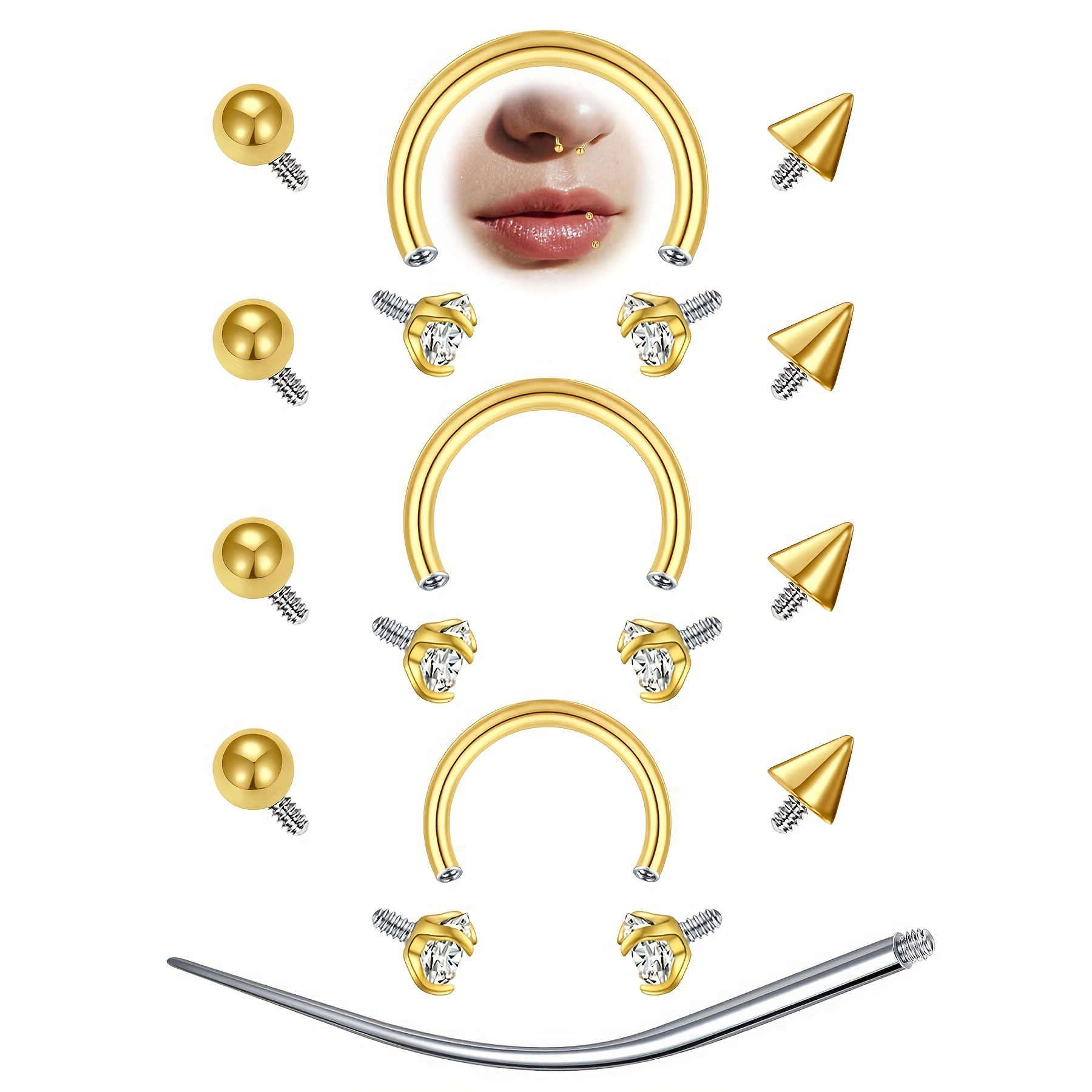 Body Jewelry Replacement Ball - แหวนเจาะจมูกทรงเกือกม้า 12 ชิ้น ขนาด 16G ทำจากสแตนเลส