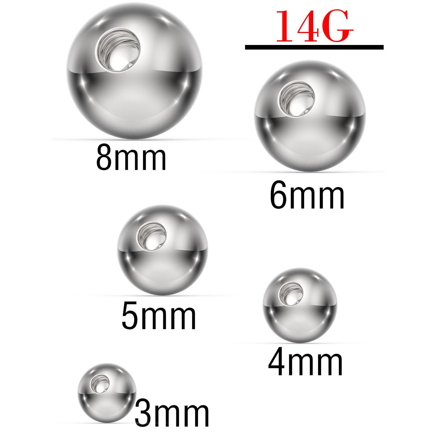 14G 3mm 4mm 5mm 6mm 8mm ด้านนอ - Body Jewelry Replacement Ball บทวิจารณ์และราคา