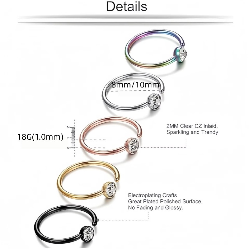 5 ชิ้น ห่วงจมูก 18G รูปตัว C ต - Body Jewelry Surgical Steel บทวิจารณ์และราคา
